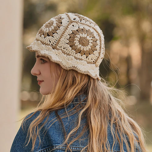 XYIYI Women Crochet Bucket Hat - Knit Handmade Foldable Beach Hat, Cute Hand Woven Fishing Hat