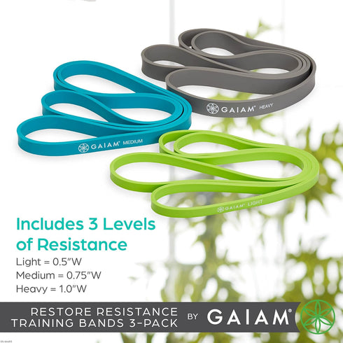Gaiam Restore Resistance Training Workout Pull Up Bands - 3 Pack, Extra-Strong Durable Exercise Loop Cords