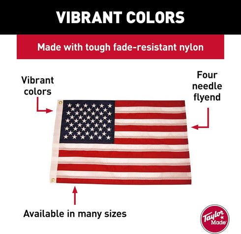 Taylor Made Sewn American Flag for Boats, 24" x 36", Marine-Grade Nylon, Fade Resistant