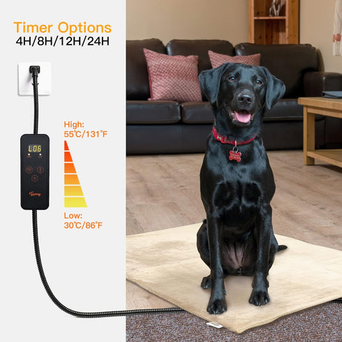 Toozey Pet Heating Pad - 6 Adjustable Temperature Dog Cat Heating Pad with Timer, Indoor Electric Heated Mat