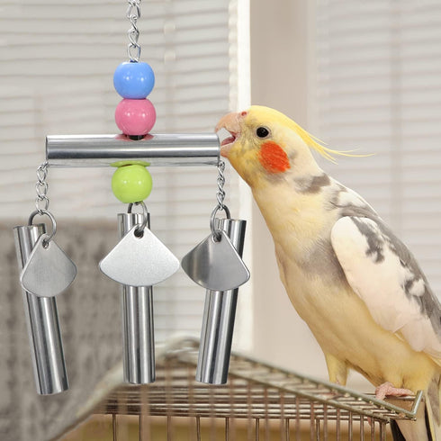 Bird Stainless Steel Bells String, Parrot Hanging Chew Toy for Parakeet, Cockatiel, Cockatoo (Silver)
