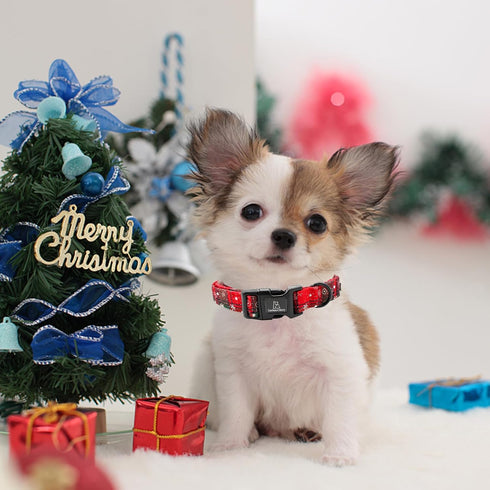 Lionheart glory Christmas Plaid Dog Collar, Adjustable Soft Pet Gift for Small Medium Large Dogs in Red