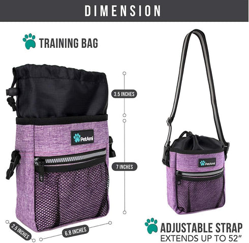 PetAmi Dog Treat Pouch - Training Bag Holder for Kibbles, Toys, and Poop Bags (Purple) - 3 Ways to Wear