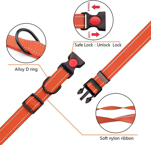 Reflective Dog Collar and Leash Set with Safety Locking Buckle, Adjustable Nylon for Small Medium Large Dogs