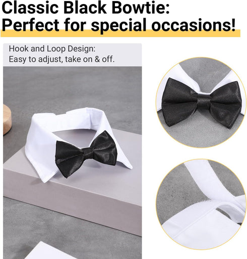 Segarty Black Bow Tie Dog Collar, Adjustable White Tux Bowtie for Small Pets, Formal Necktie for Cats Puppies