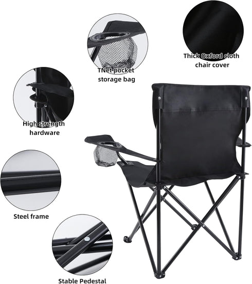 YSSOA XL Portable Black Folding Camping Chair with Armrest