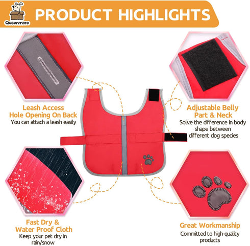 Queenmore Reversible Winter Fleece Dog Coats, Waterproof Pet Jacket for Cold Weather, Available in Sizes XS to XL