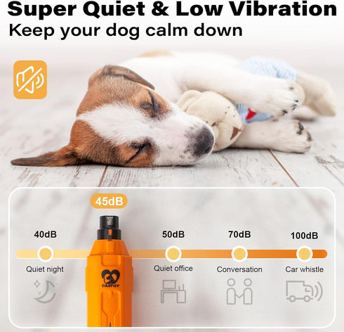 6-Speed Trimmer Casfuy Dog Nail Grinder - Newest Enhanced Pet Nail Grinder Super Quiet Rechargeable Electric Dog Nail