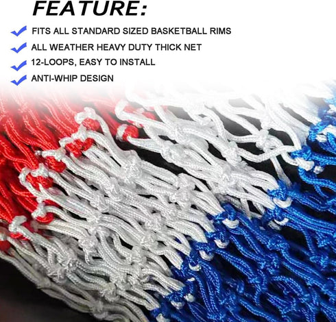 Heavy Outdoor Indoor Basketball Net Replacement, 2 Pack, All Weather Anti Whip for Standard 12 Loops Rims