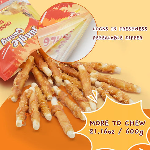 21.2 oz Jungle Calling Chicken Wrapped Biscuit Dog Treats, Grain-Free & Rawhide-Free Dog Chews, Crunchy Training Snacks