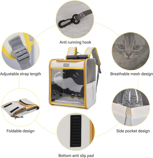 Cat Carrier Backpack, Large Collapsible Breathable Carrier for Cats Under 16 lbs, Small Dog Travel Bag for Car