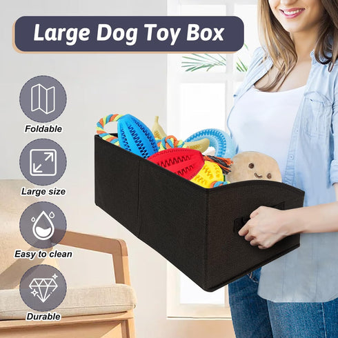 Collapsible Dog Toy Box Organizer - 2 Pack Large Dog Toy Bin with Handle - Fabric Dog Treat Basket for Storage