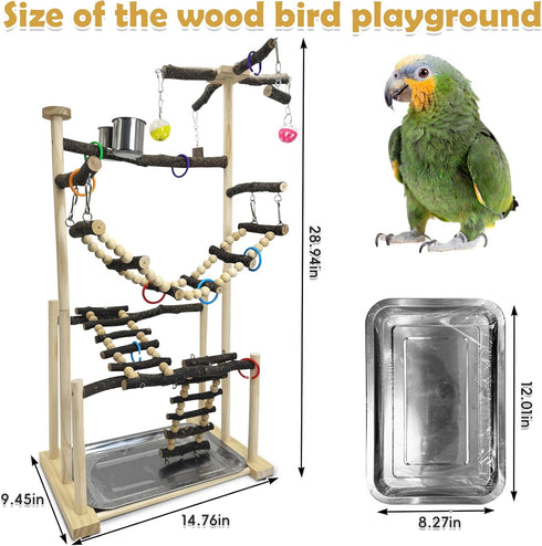 4 2 kathson Large Bird Playground - Natural Wood Perch Gym Layers Parrot Playstand Activity Center with Perches Ladder