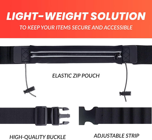 Pack 5K, Triathlon Race Belt with Bib Holder - Water-Resistant Zipper Pouch - Reflective Running Belt for Phone, Gels