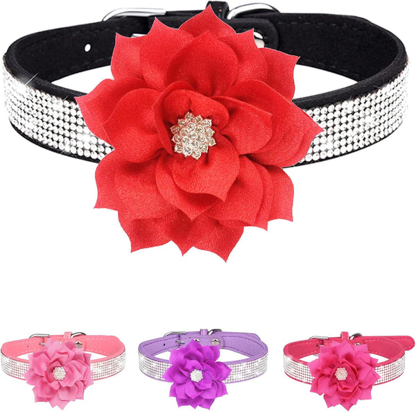 Rhinestone Dog Collar for Small Medium Dogs, Black Flower Puppy Collar for Girl Dogs, Summer Spring Wedding Necklace