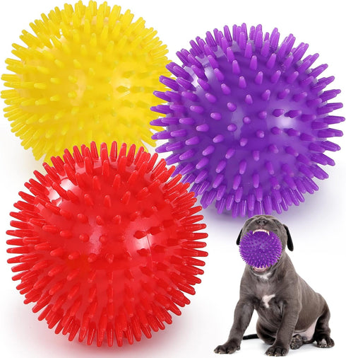 VITEVER 3 Colors Heavy Duty Squeaky Dog Toy Balls, 4.5” for Medium Large Dogs, Durable Chew Toys
