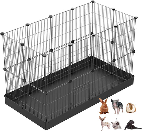 LANGXUN 24pcs DIY Small Animal Pet Playpen with Waterproof Mat, C&C Cage