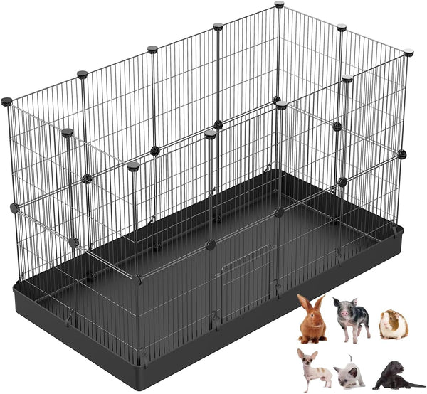 LANGXUN 24pcs DIY Small Animal Pet Playpen with Waterproof Mat, C&C Cage