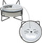 Pavilion Meow Kitty Cat Ceramic Dish Bowl, 13 oz Food Water Meal Time Stoneware with Metal Iron Stand, Pet Accessories