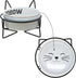 Pavilion Meow Kitty Cat Ceramic Dish Bowl, 13 oz Food Water Meal Time Stoneware with Metal Iron Stand, Pet Accessories