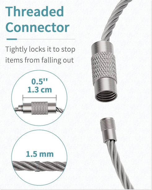 Pawfly Large Stainless Steel Key Ring Loop Holder, 5 Inch/10 Inch Wire Keychain Cable, 20/50/100 Pack