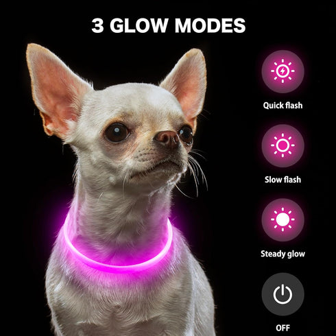 BSEEN Light Up Dog Collars, Rechargeable LED Puppy Collar, Glowing TPU Cuttable Collar for Small Medium Large Dogs (XS,