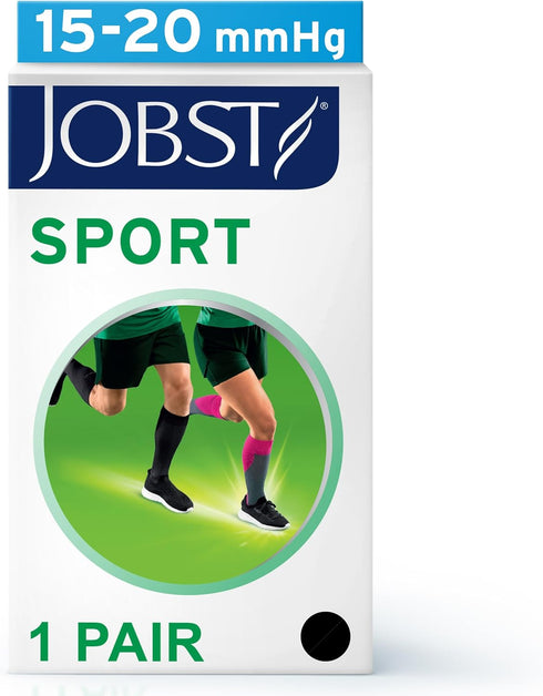 JOBST Sport Knee High Compression Socks, 20-30 mmHg, Medium, Black/Cool Black