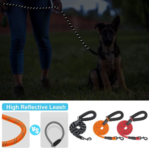 BEAUTYZOO Heavy Duty Rope Dog Leash 3 Pack, 6FT Nylon with Reflective Thread, Soft Padded Handle for Large Medium Dogs
