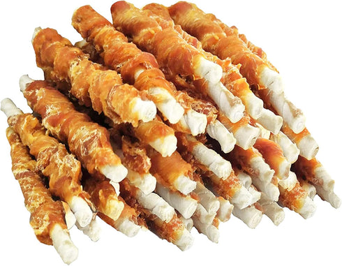MON2SUN Dog Treats, Rawhide Twist Chicken Hide Sticks, Suitable for Puppy and
