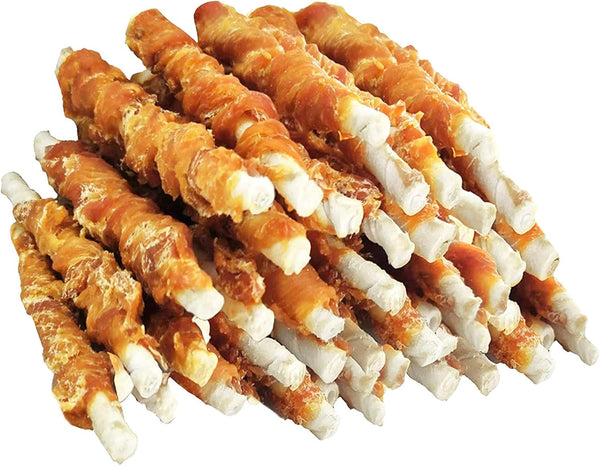 MON2SUN Dog Treats, Rawhide Twist Chicken Hide Sticks, Suitable for Puppy and