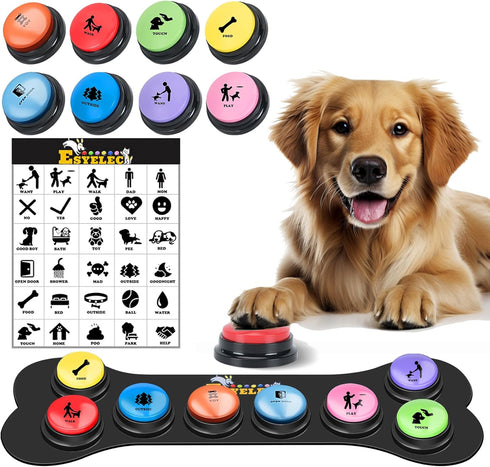 Dog Buttons for Communication, 8 Dog Talking Button Set, 30s Voice Recording, Pet Speech Training Buzzers with Stickers