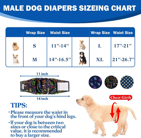 Dogs-Pack 3, Reusable Dog Diapers Male, Washable Premium Belly Bands for Male of High Absorbing Large Male Dog
