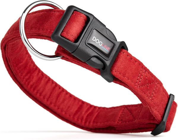 Dogline Comfort Microfiber Flat Collar for Dogs, Red, W 3/4" L 13"-21"