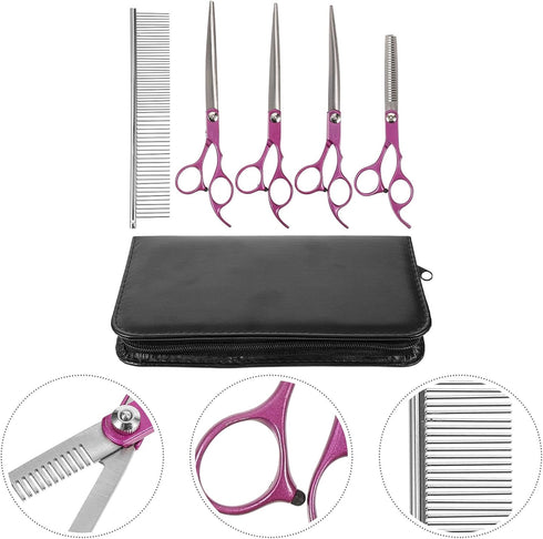 0 Inch Set 4 BESPORTBLE Pet Grooming Scissors Pieces Rose Purple Stainless Steel Dog Hair Scissors with Straight