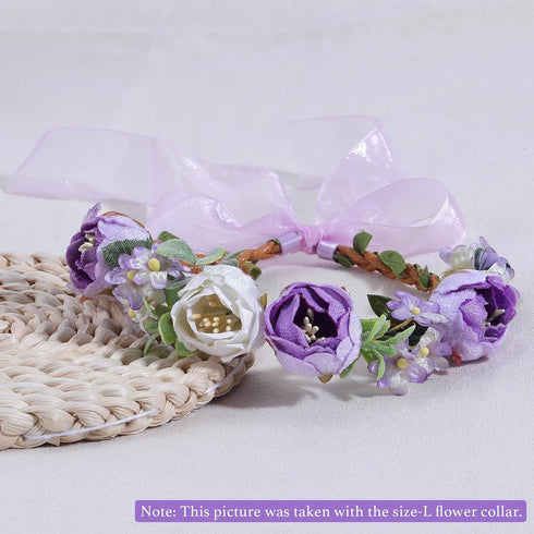 Pet Flower Collar with Adjustable Ribbon, Small Dog Wedding Attire, Purple Floral Collar for Dogs, Cats, and Puppies