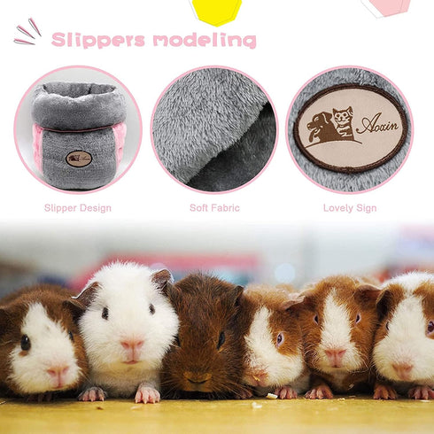 YUEPET Cozy Guinea Pig Bed Cuddle Cave, Warm Fleece Bedding Cushion Nest for Small Animals, Grey