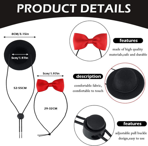 4 Sets 8 Pieces Guinea Pig Clothes Small Animal Bow Ties Pet Hats Outfit Suit Cosplay Cool Kawaii Pet Black Hat for Hamster Ferret Cat Rats Puppy Kitten Hedgehog Bearded Dragon