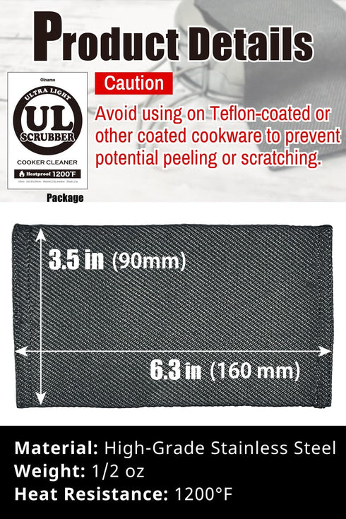 Ultralight 1/2oz 316L Stainless Steel Scrubber Cloth, Heat Resistant 1200? Quick-Drying & Sterilization for Camp Hiking