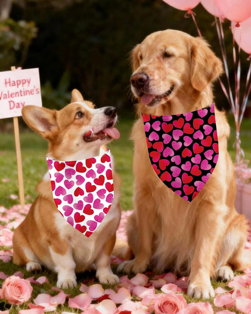 Kunovate 2 Pack, Valentine's Day Dog Bandanas Hearts Dog Bandana Reversible Triangle Bibs Scarf, Adjustable Bandanas
