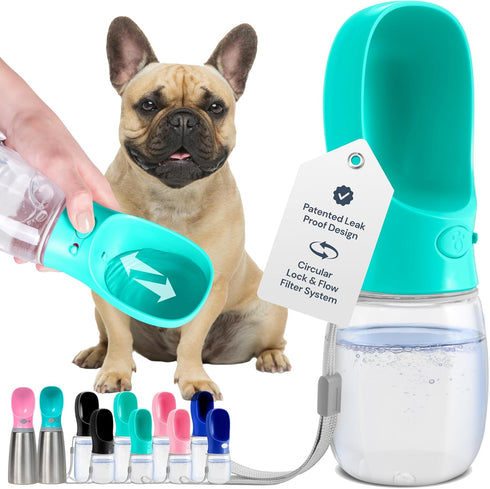 MalsiPree Leak Proof Portable Dog Water Bottle & Dispenser with Bowl, 12 oz, Blue