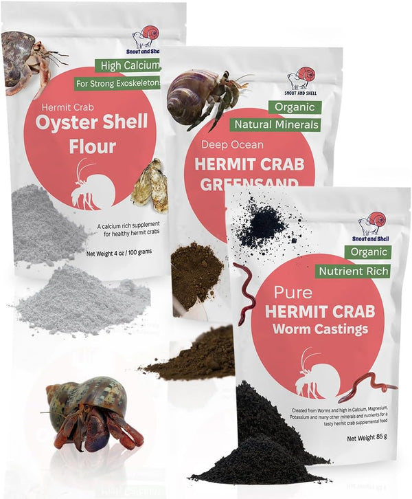 Hermit Crab Supplement Bundle Greensand, Oyster Shell Powder and Worm Castings Molting