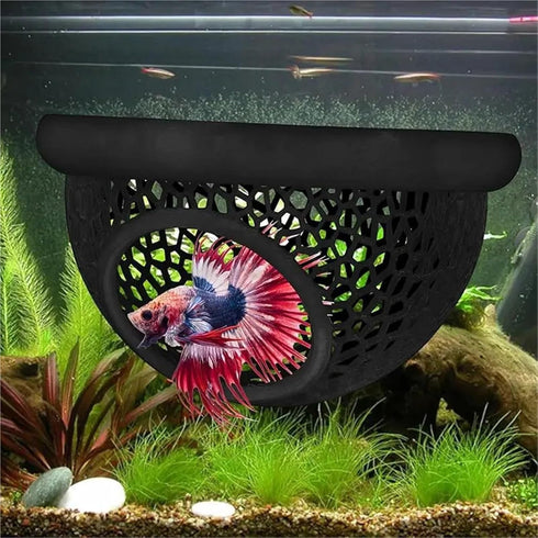 Bingche 6pcs 3-in-1 Hammock Floating Betta Hide Shrimp Cave Aquarium Decor Feeding Ring & Resting Spot for(Pink)