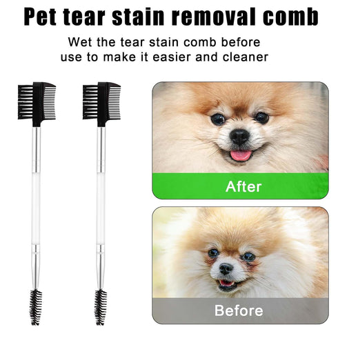 2PCS Double-Headed Dog Eye Comb, Soft Bristles for Tear Stain Removal and Pet Facial Grooming