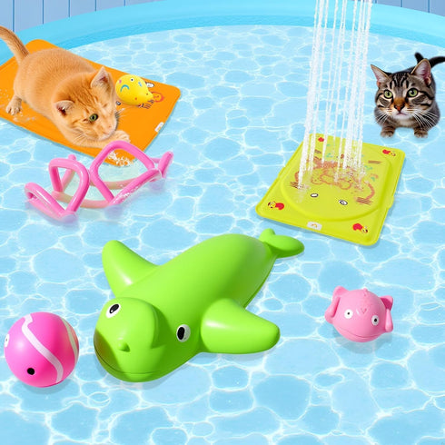 Yxinjy 6 Swimming Pcs Pool Cat Interactive Toy, Cat Pool Toys, Floating Water Toy, Pet Kitten Bathing Fish