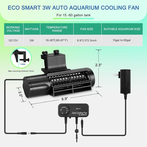 Aquarium Chillers Cooling Fan, DC12V Auto Fish Tank Cooling Fan with Adjust Knob, Broad Airflow