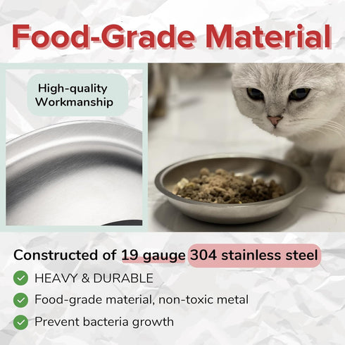18/8 Stainless Steel Cat Bowls, Human Grade, Whisker Friendly, Pack of 1