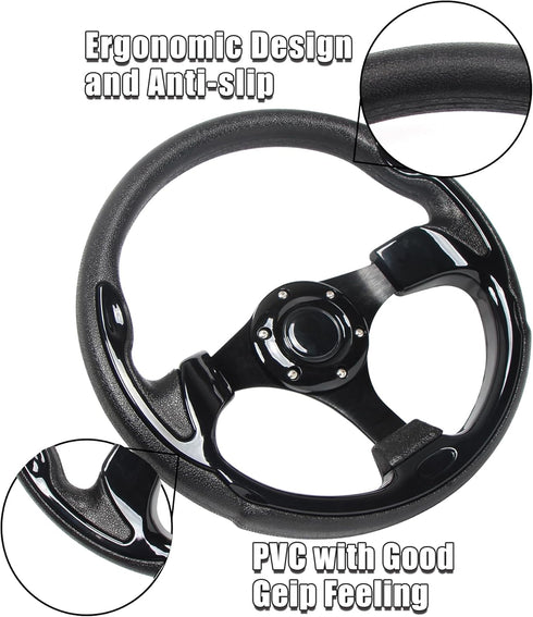 Universal EZGO Steering Wheel with Black Aluminum Frame, Fits Yamaha Club Car DS & Precedent