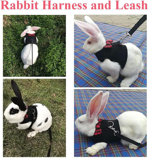 ASOCEA Adjustable Bunny Harness and Leash - Breathable Mesh Vest for Small Animals - Black M