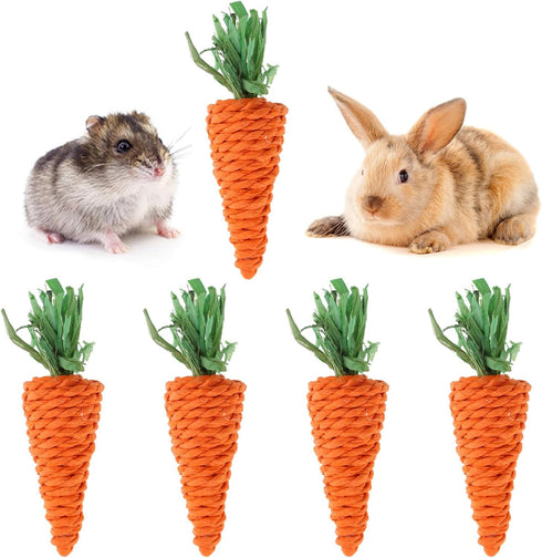 WOZUN 5-Piece Rabbits Chew Toy Natural Grass Carrot Small Animal Teeth Grinding Rabbits Chew Carrot for Teeth Grinding