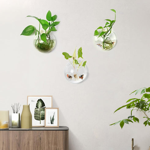 2PCS Wall Hanging Plant Terrarium, Wall Mounted Fish Bowl Tank, Acrylic Globe Flower Vase Planter